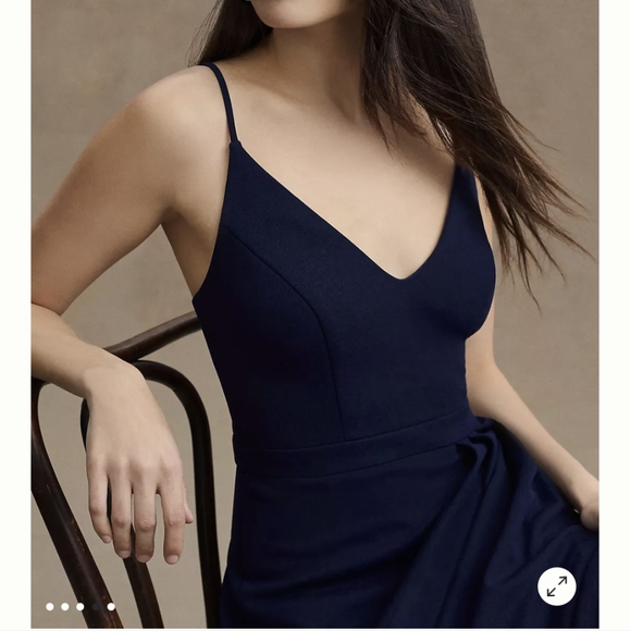 BHLDN Lyra V Neck Faux Wrap Crepe Midi Dress Navy Blue Stretch Wedding Party - Picture 12 of 12